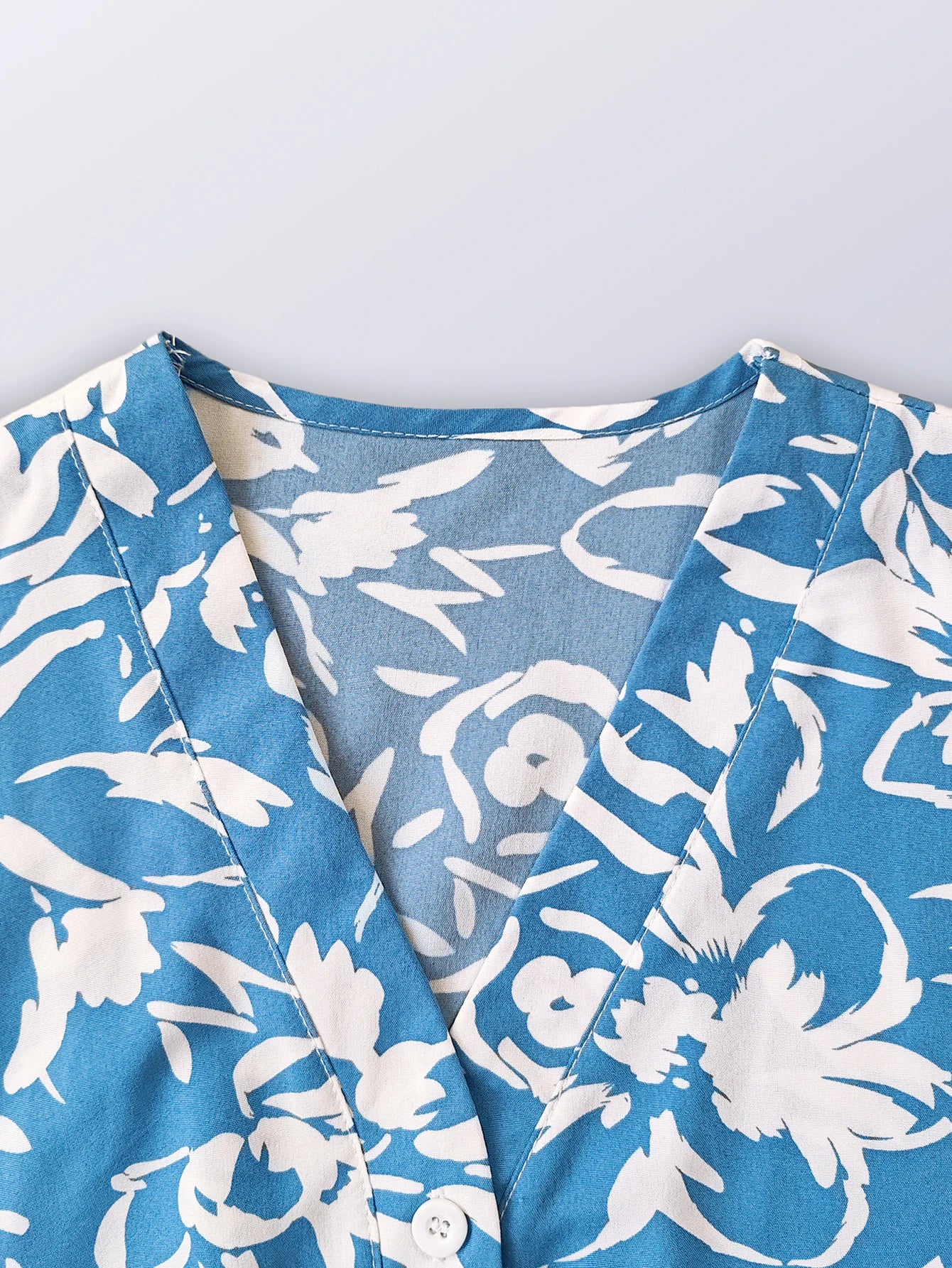 Spring Summer Casual Woman Dresses 2026 Fashion Buttons V Neck Flower Print Short Sleeve A Line Dress with Belt