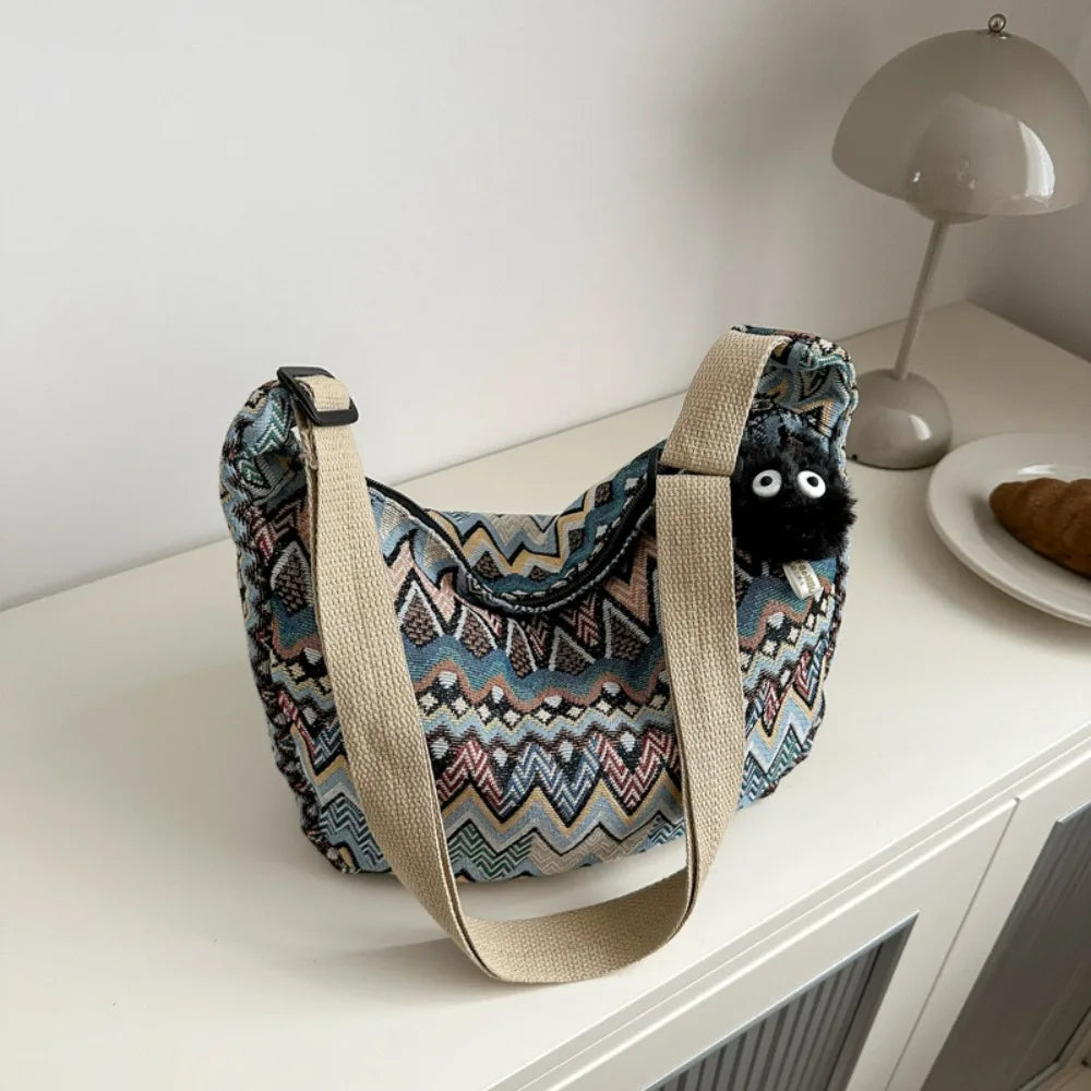 Thailand Ethnic Style Shoulder Bag Saddle Bag Large Capacity Messenger Bag Dumpling Bag Casual Commuting Bag Tote Bag
