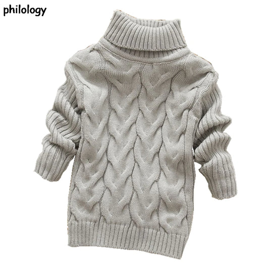 PHILOLOGY 2T-8T color puro invierno niño niña chico parte baja de punto grueso cuello alto camisas sólido alto suéter con cuello