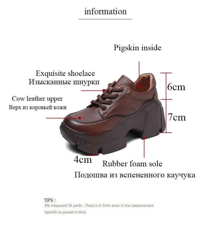GKTINOO 2026 Women Shoes Handmade Retro 100% Genuine Leather Thick High Heel Chunky Platform Casual Height Increasing Shoes