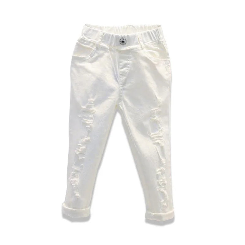 Otoño, pantalones vaqueros blancos para bebés y niños, pantalones rasgados para niños, pantalones rotos para niños