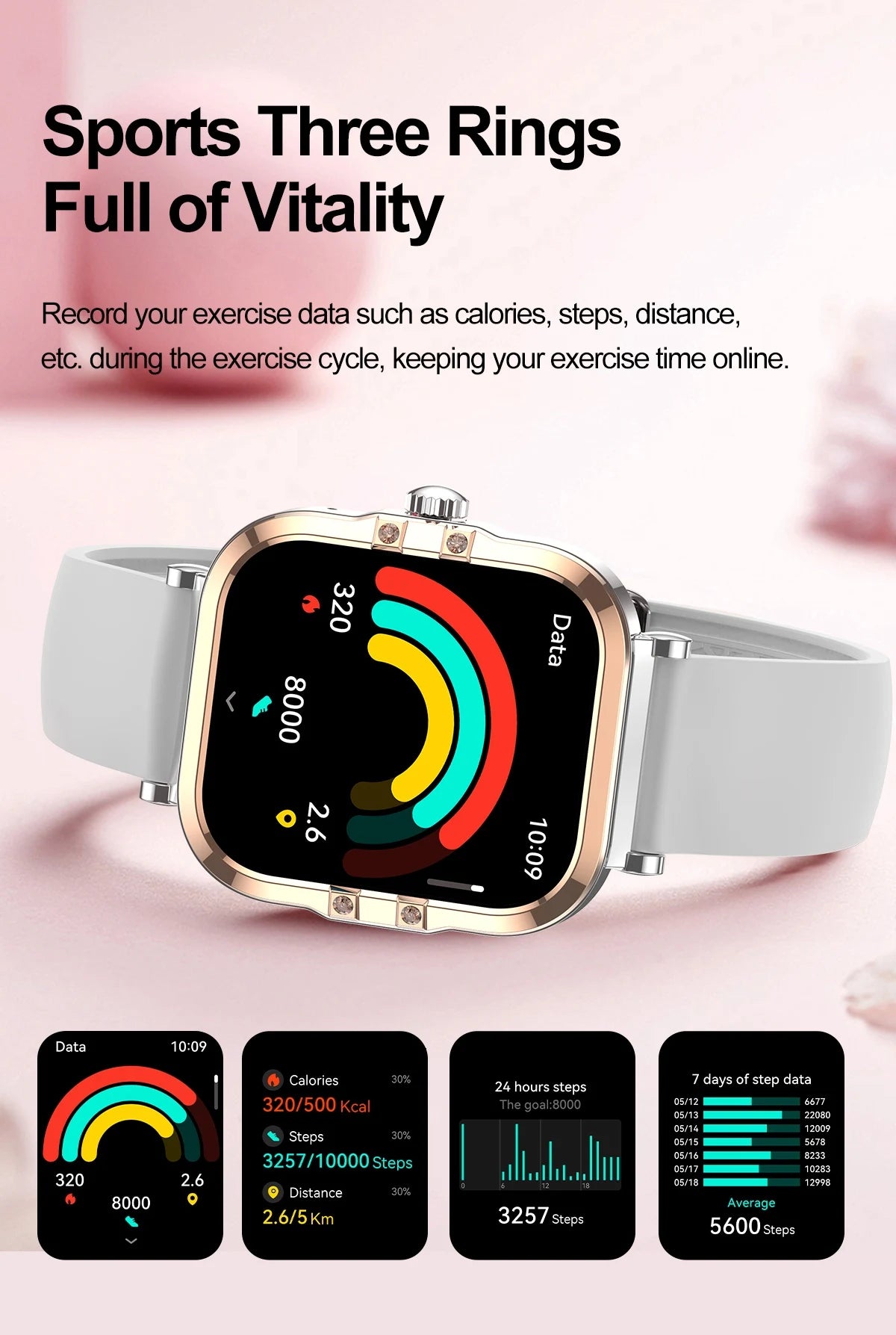 2026 best-selling women's smart watch, 1.75in, AMOLED HD screen, voice control, NFC, breathing exercises, women's health, SOS
