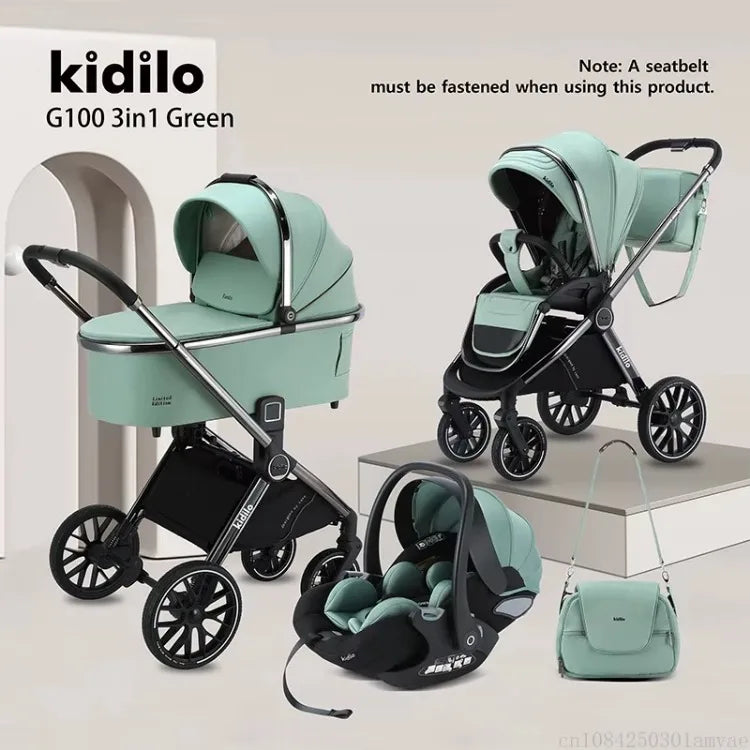 3IN1 High Landscape Baby Cart with Safety Seat, Bidirectional Baby Cart, One Button Folding, Comes with Mommy Bag