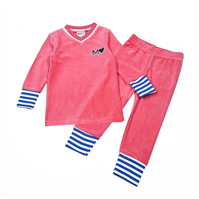 Children's Pajamas Family Matching Blue and Pink Set Girls Dress baby Boy and Girls Romper Autumn Winter Clothes Stripes Trims