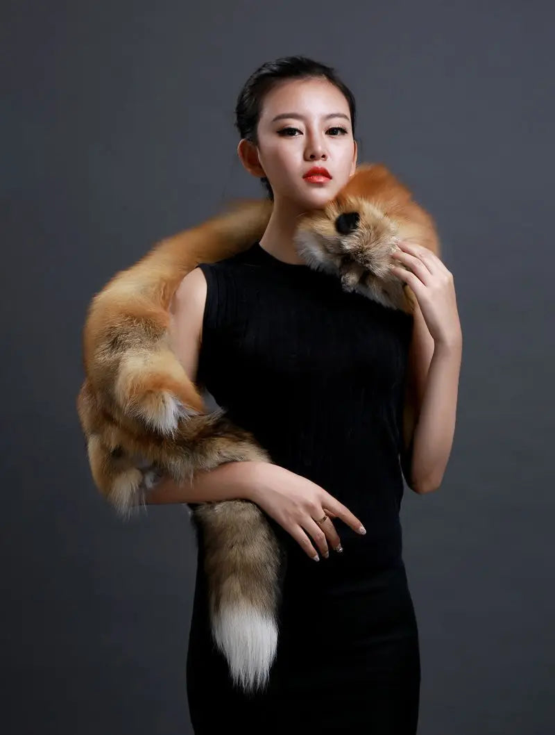 Winter Warm Large Real Fox Fur Collar Natural Fur Coat Scarves Luxury Women Men Jackets Hood Shawl Decor Female Neck Scarf Wraps
