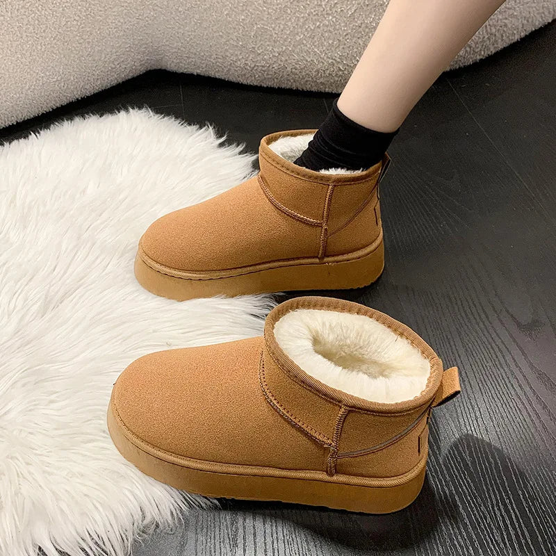 Winter Women Short Plush Warm Snow Boots Casual Shoes New Suede Fur Chelsea Ankle Boots Flats Platform Ladies Shoes Botas
