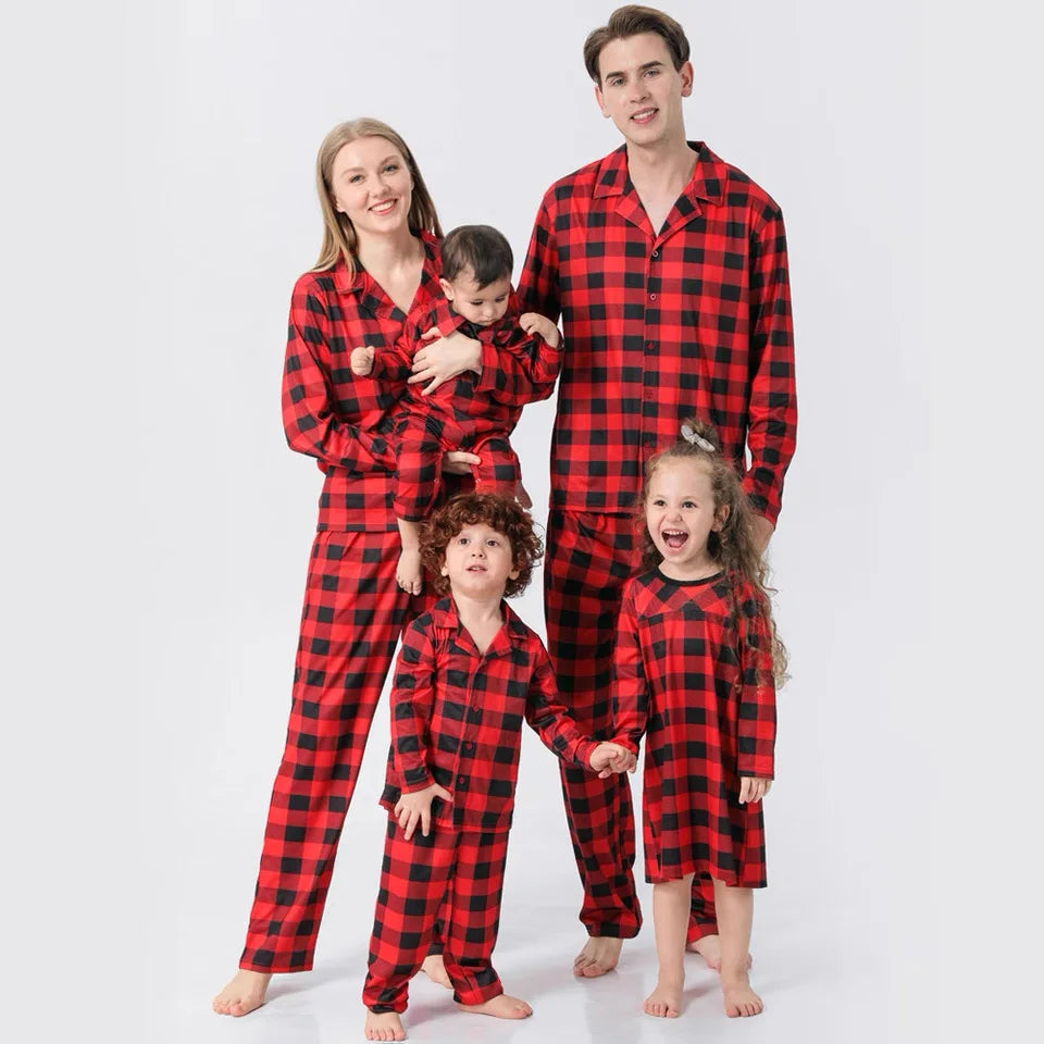 Christmas New Year's Pajamas Set Plaid Adults Kids Matching Sleepwear Spring Autumn New Home Wear Nightwear Family Pijama Mujer