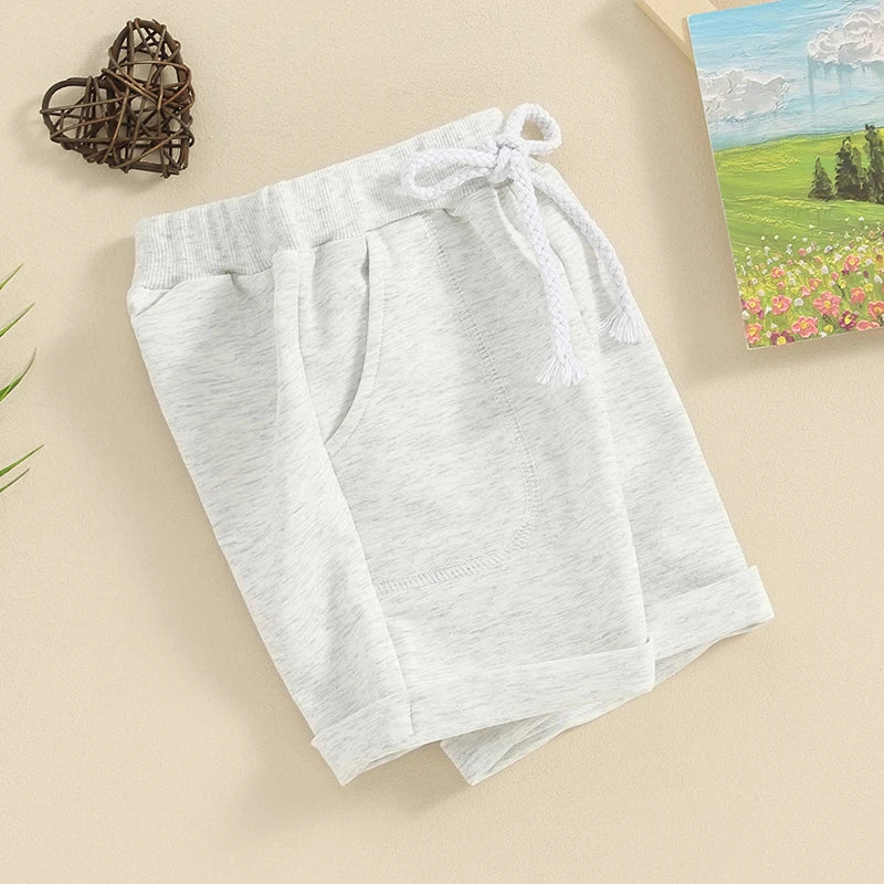 Infant Baby Boy Summer Shorts Solid Color Newborn Elastic Waist Sweat Shorts Toddler Bottoms with Drawstring
