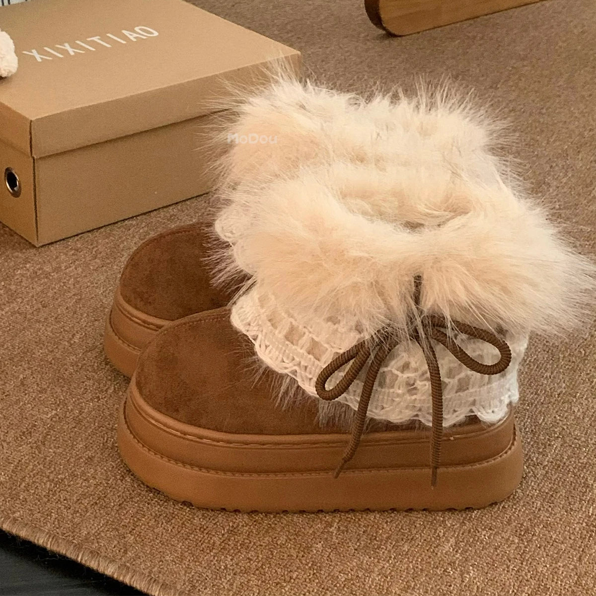 Winter New Warm Snow Boots 2025 Fur Design Women Short Boots Non-slip Light Comfortable Child Home Slippers High Top Shoe