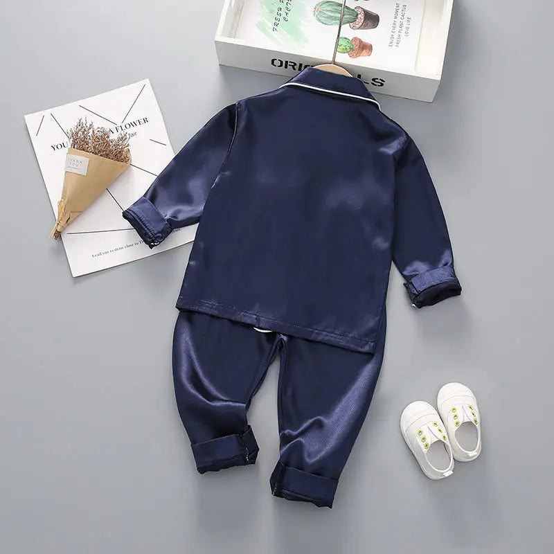 Boys Girls Kids Pajama Sets Causal Solid Long Sleeve T-Shirt Tops with Pants Toddler Baby Sleeping Clothes Pijamas Sleepwear