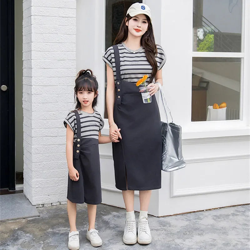 Fashion Family Matching Summer Clothes Korean Mother and Daughter Equal Dress Women Dresses Father Son T Shirts Skorts Outfits