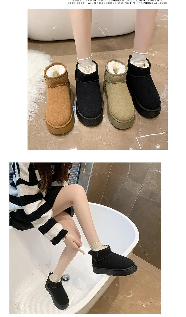 Winter Women Short Plush Warm Snow Boots Casual Shoes New Suede Fur Chelsea Ankle Boots Flats Platform Ladies Shoes Botas