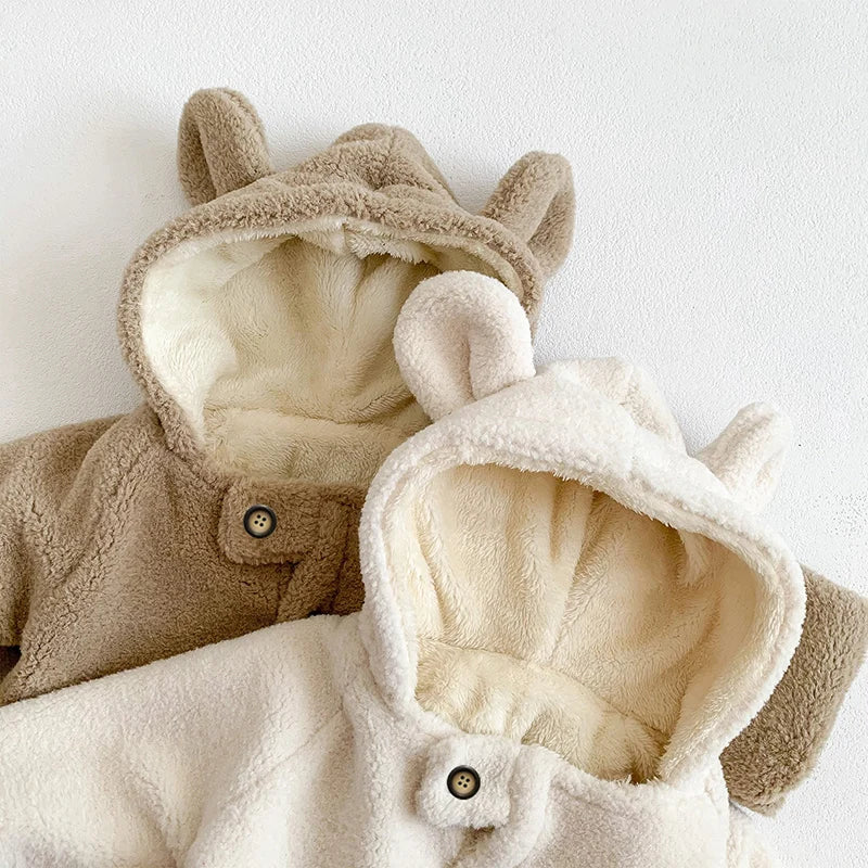 Winter Style Newborn Baby Girls Boys Solid Color Hooded Plush Cardigan Coat Toddler Baby Girl Boys Thicken Warm Jacket