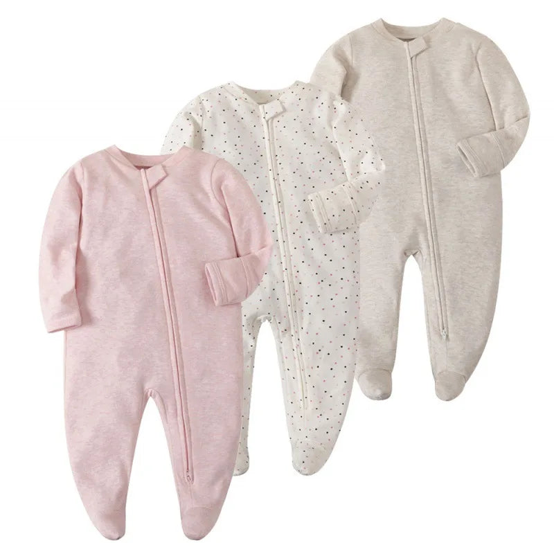 Newborn Footed Pajamas Zipper Girl and Boy Romper Long Sleeve Jumpsuit Cotton Solid color Fashion 0-12 Months Baby Clothes