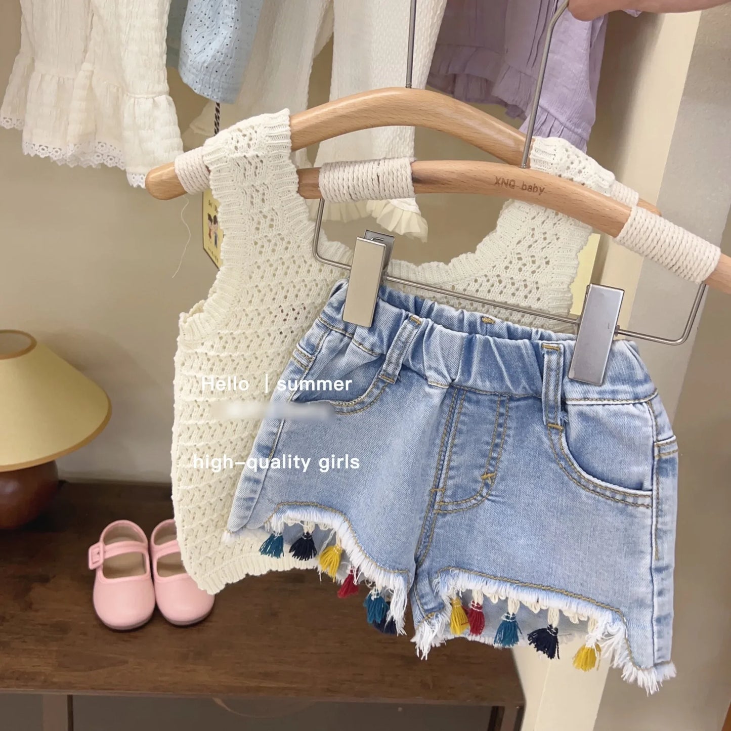 Summer Baby Girl Outfit Set New Born Baby Girl Clothes 2 Pcs Vest Pant Fashion Floral Kids Denim Shorts