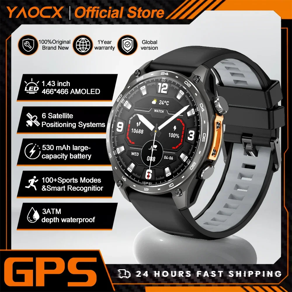 2026 New Smart Watch for Men with Built in GPS Maps 100+ Sport Modes 3ATM Waterproof BT Call MP3 MP4 Playback Altitude Compass