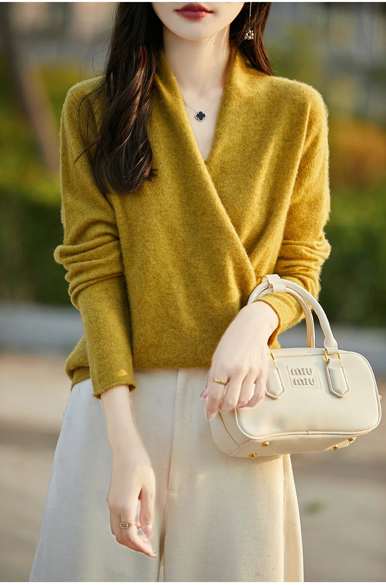 Women's Knitted Cashmere Sweater 100% Merino Wool Thickened Top Loose Long Sleeve Clothing Warm For Autumn And Winter YYY2442