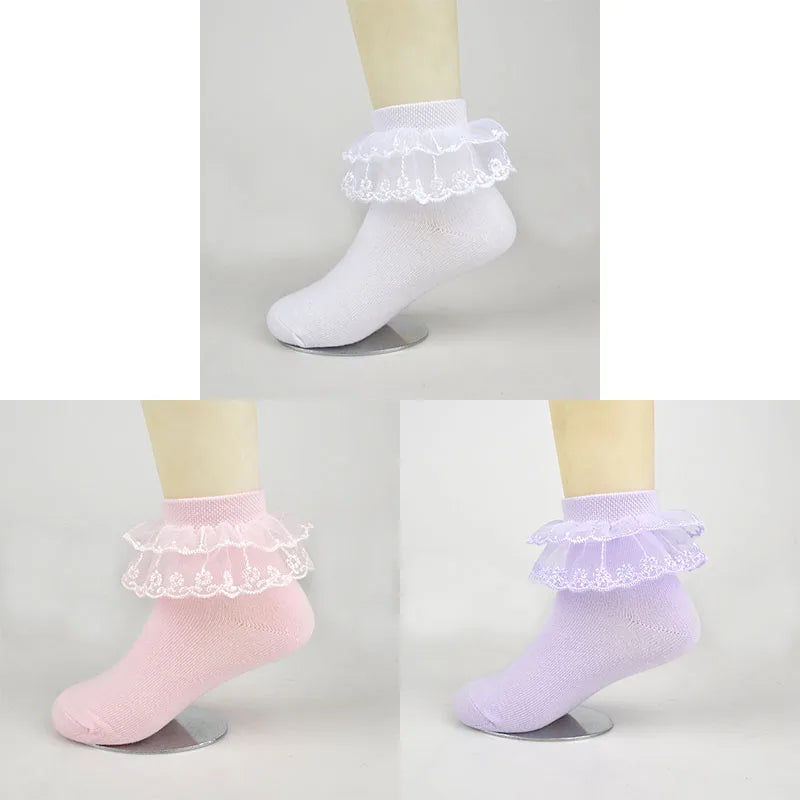 3 pares de calcetines transpirables de malla de princesa con volantes de encaje de algodón calcetín corto hasta el tobillo para niños blanco rosa azul bebé niñas niños pequeños