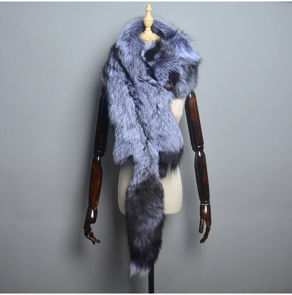 Winter Warm Large Real Fox Fur Collar Natural Fur Coat Scarves Luxury Women Men Jackets Hood Shawl Decor Female Neck Scarf Wraps