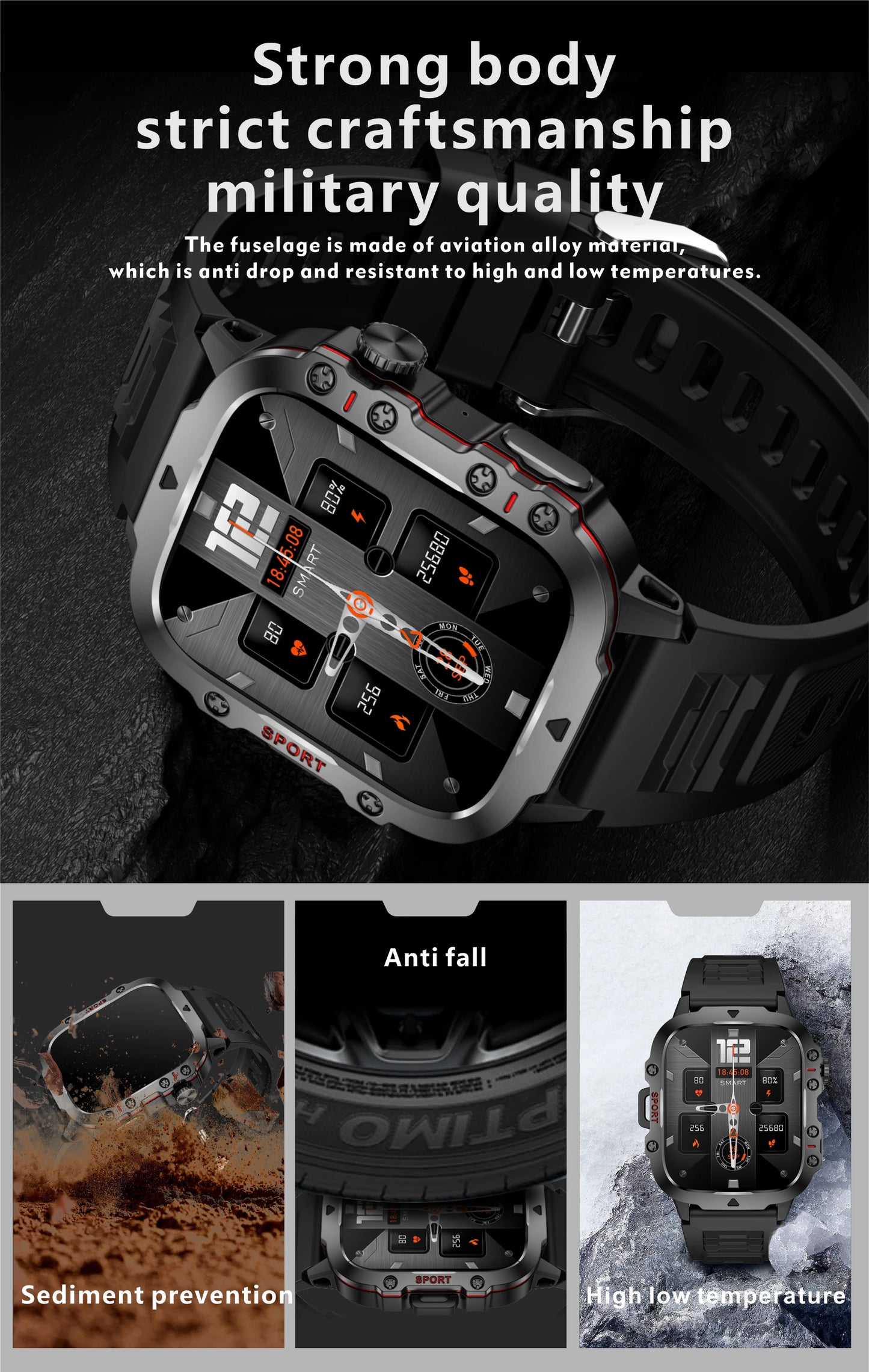 2024New Rugged Military Fitness Smart Watch Men For Android Xiaomi IOS 3ATM Waterproof Sport Ai Voice Calling Smartwatch Outdoor