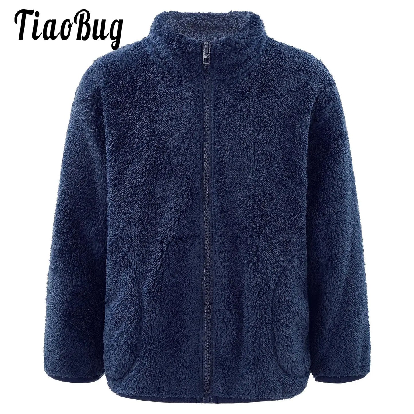 Girls Boys Warm Fleece Jacket Coat Full-Zip Turtleneck Tops with Pocket Fall Winter Outerwear for 2 Years-12 Years