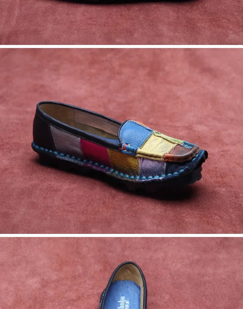 Birkuir Retro Mixed Colors Flats Women Shoes Soft Soles Loafers Shoes Genuine Leather Slip On Luxury Casual size 41 42 Shoes
