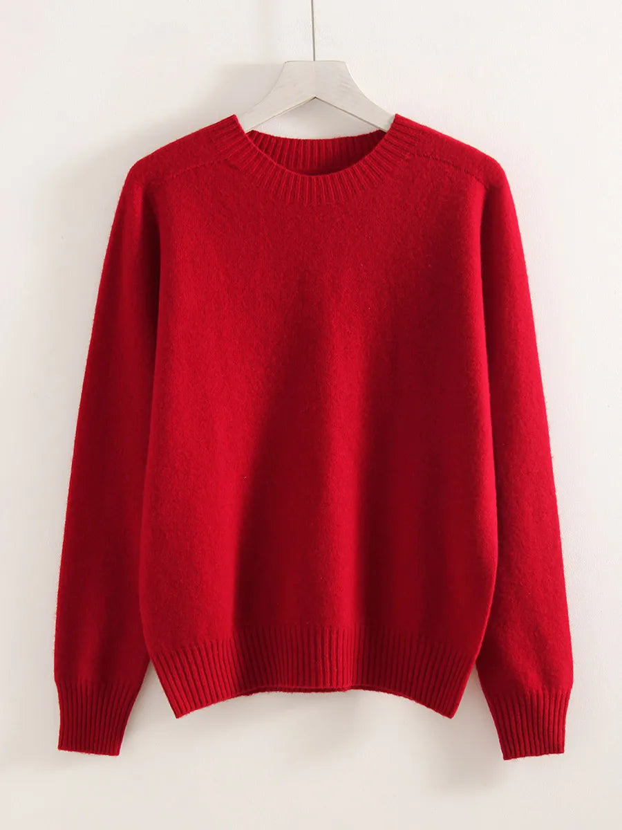 Women Cashmere Sweaters Burgundy O Neck Warm Knitted Brown Pullover Jumper Autumn Winter Wool Sweater Woman Purple Knit Top