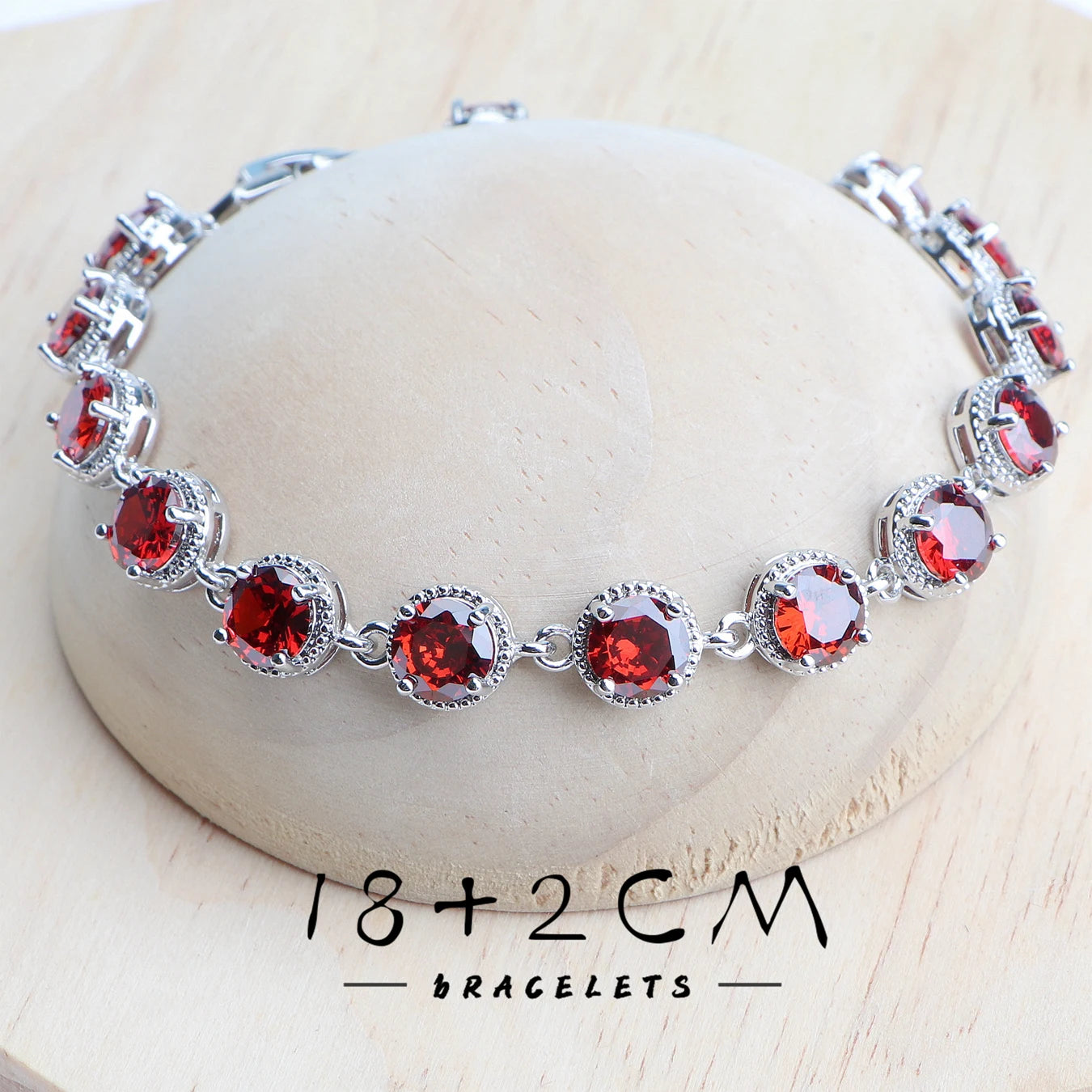 Round Red Zircon Wedding 925 Silver Jewelry Sets Bridal Jewelry Stones Earrings Rings Bracelets Pendant Necklace Set For Women
