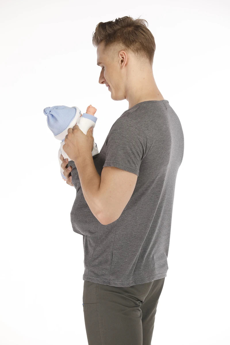 T Shirt Baby Carrier Safety Kangaroo Pocket Pregnancy Clothes Summer Short sleeve Mother Father Top for Feeding Big Nylon Cotton