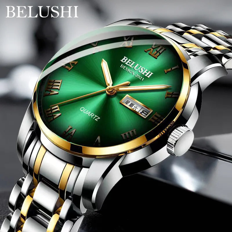 New Brand trend luxury quartz Watch for men Calendar luminous Wristwatch steel strap Quartz Watch Male Watches BELUSHI