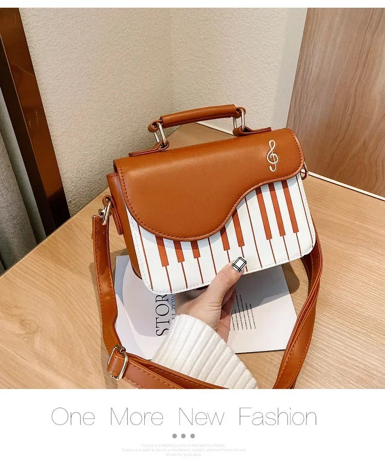 Piano Shape Flap Shoulder Bag Creative PU Leather Portable Handbag Detachable Strap Crossbody Novelty Bag