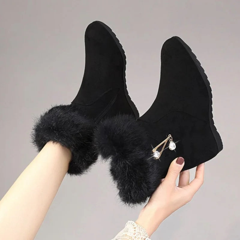 2025 Winter New Style Thickened Platform Snow Boots for Women Fleece-Decorated, Dual-Purpose (Commute & Casual) Warm Ankle Boots