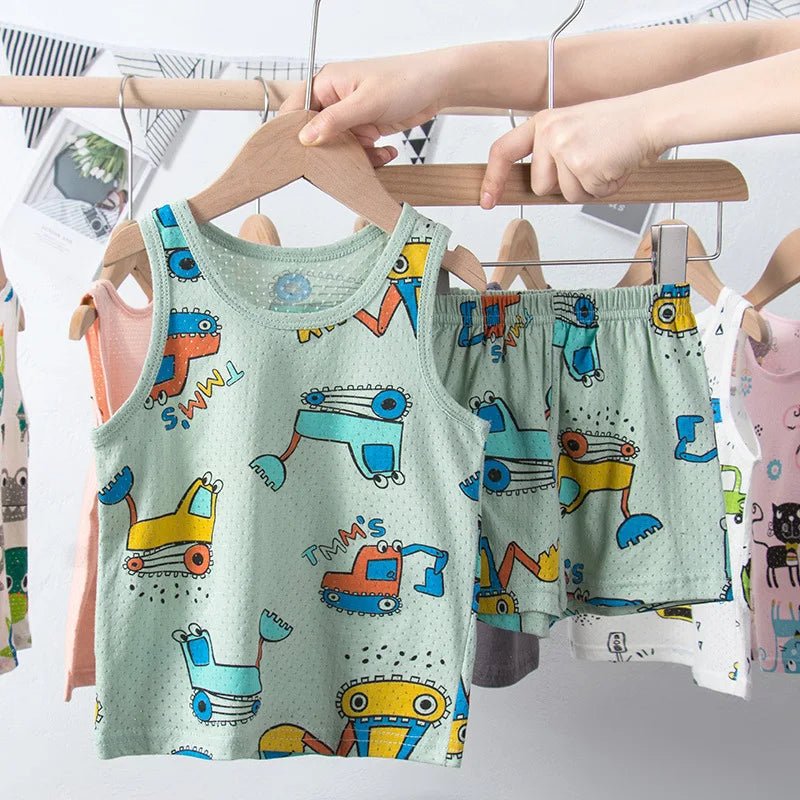 Children Pajamas for Girls Boys 1 to 2 3 4 5 6 7 8 9 Years Cotton Green Pink Toddler Girl Pijama Short Set Teen Boy Pyjama Suit