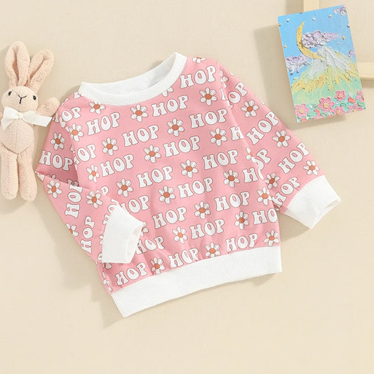 Toddler Baby Girl Easter Outfit Daisy Letter Long Sleeve Pullover Sweater Crewneck Sweatshirt Infant Spring Clothes