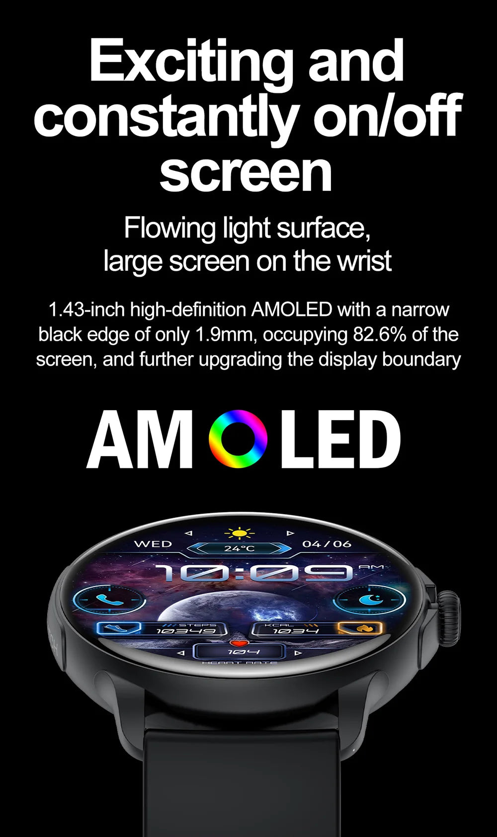 COLMI V72 Smart Watch Men 1.43'' AMOLED Display 100 Sports Modes 7 Day Battery Life Bluetooth Call Health Smartwatch Women