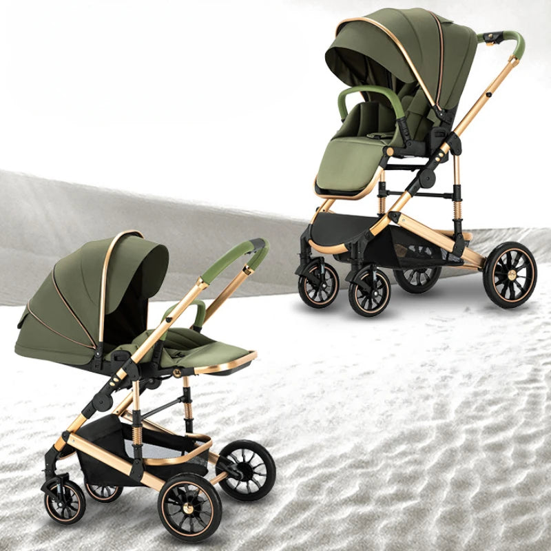 High View Two-way Stroller Eggshell Sleeping Basket Can Sit or Lie Down Lightweight Four Wheel Stroller Luxury Trolley Pushchai