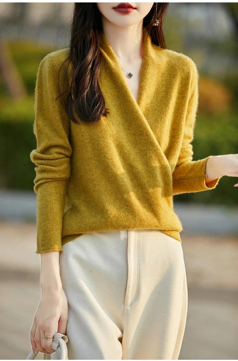 Women's Knitted Cashmere Sweater 100% Merino Wool Thickened Top Loose Long Sleeve Clothing Warm For Autumn And Winter YYY2442