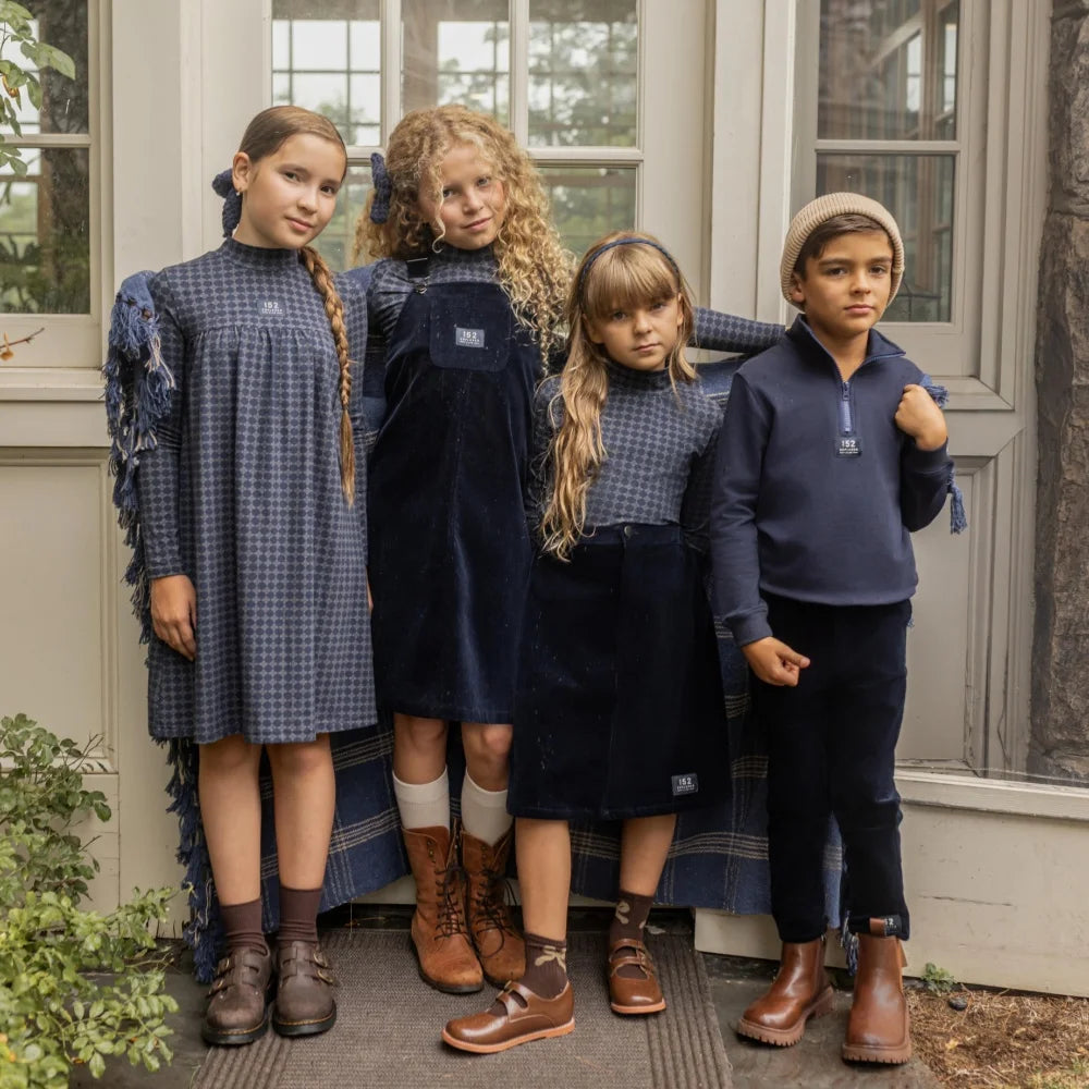 AP AW26 Navy Blue Corduroy Collection Kids Boy Girl Fashion Geometric Print Shirt Family Matching Clothing Dress Top Jumper