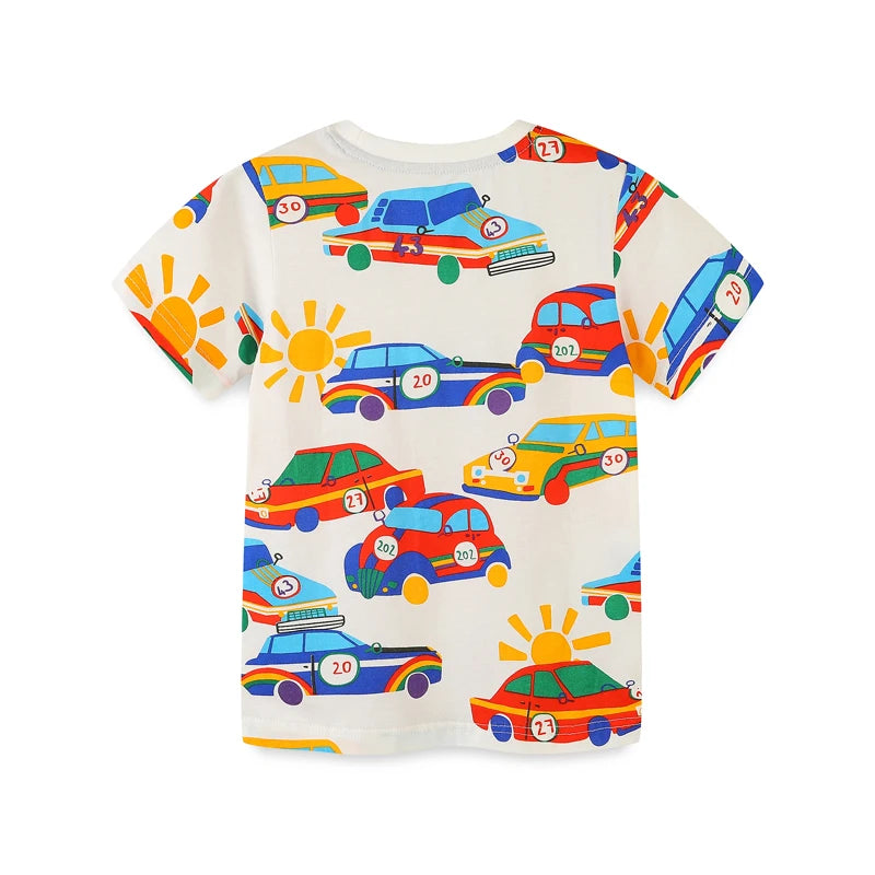 Camisetas para bebés Little maven, novedad de verano, camisetas con estampado de coches de carreras de dibujos animados para niños pequeños, ropa para niños de 4 a 5 años