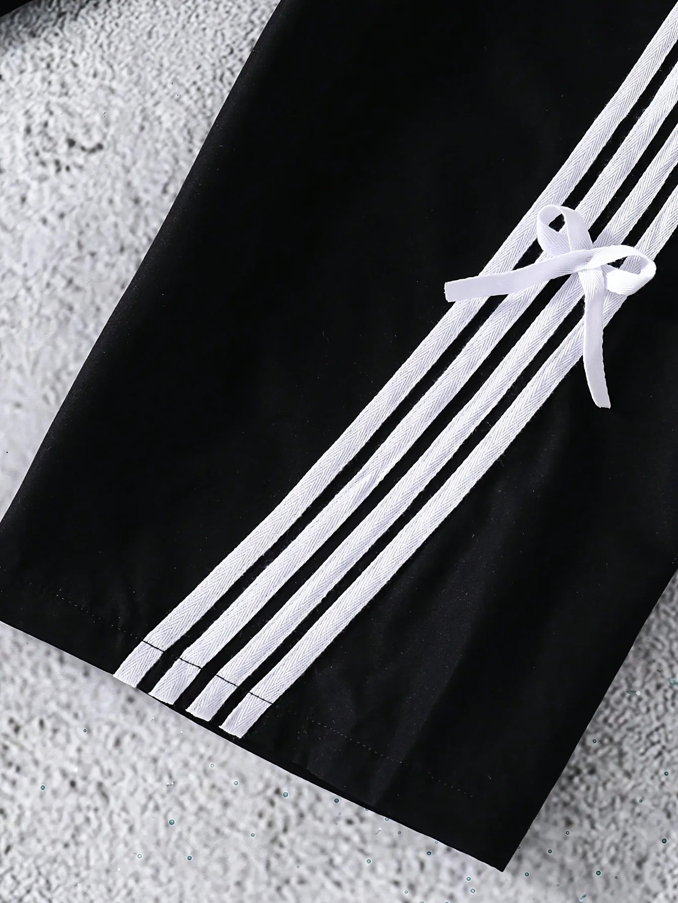 Girls Trendy  Black Wide Leg Pants, 3 White Striped Drawstring Waist Trousers with Bowknot Detail Casual Streetwear