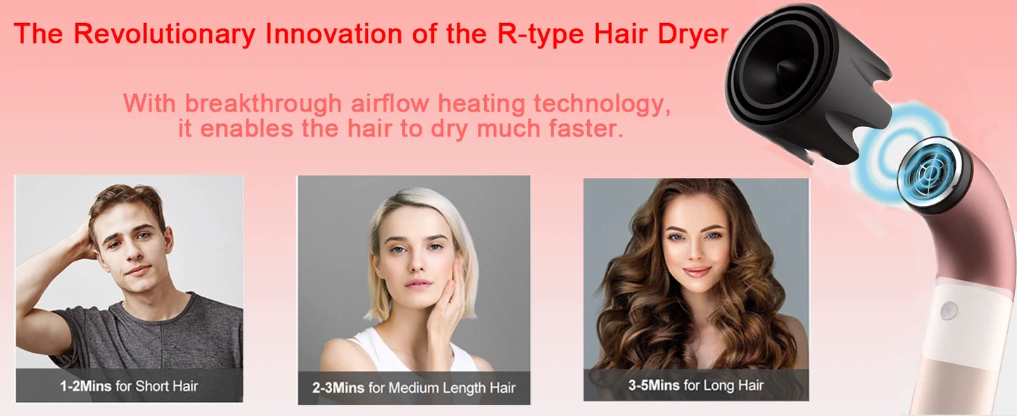 Hair dryer, 1400W high power, quick drying, lightweight body, low noise, comes with multiple types of air nozzles.
