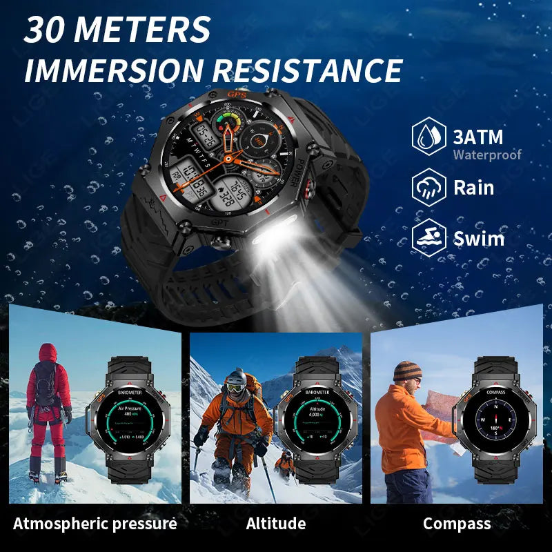 New GPS Positioning Smart Watch Men GPT AI Voice Assistant Bluetooth Call 3ATM Waterproof Compass Outdoor Sports Smartwatch 2025