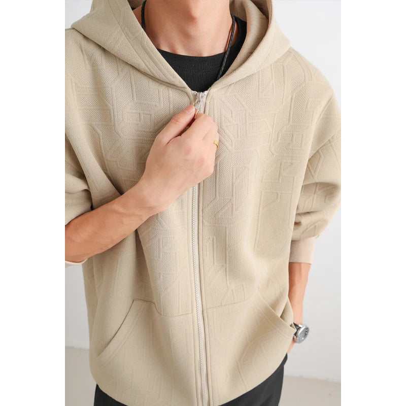 Jacket Mens 2025 Autumn New Hooded Jacket man Streetwear Trendy Outerwear Innovative Fabric Casual Coat Urban Style Lightweight