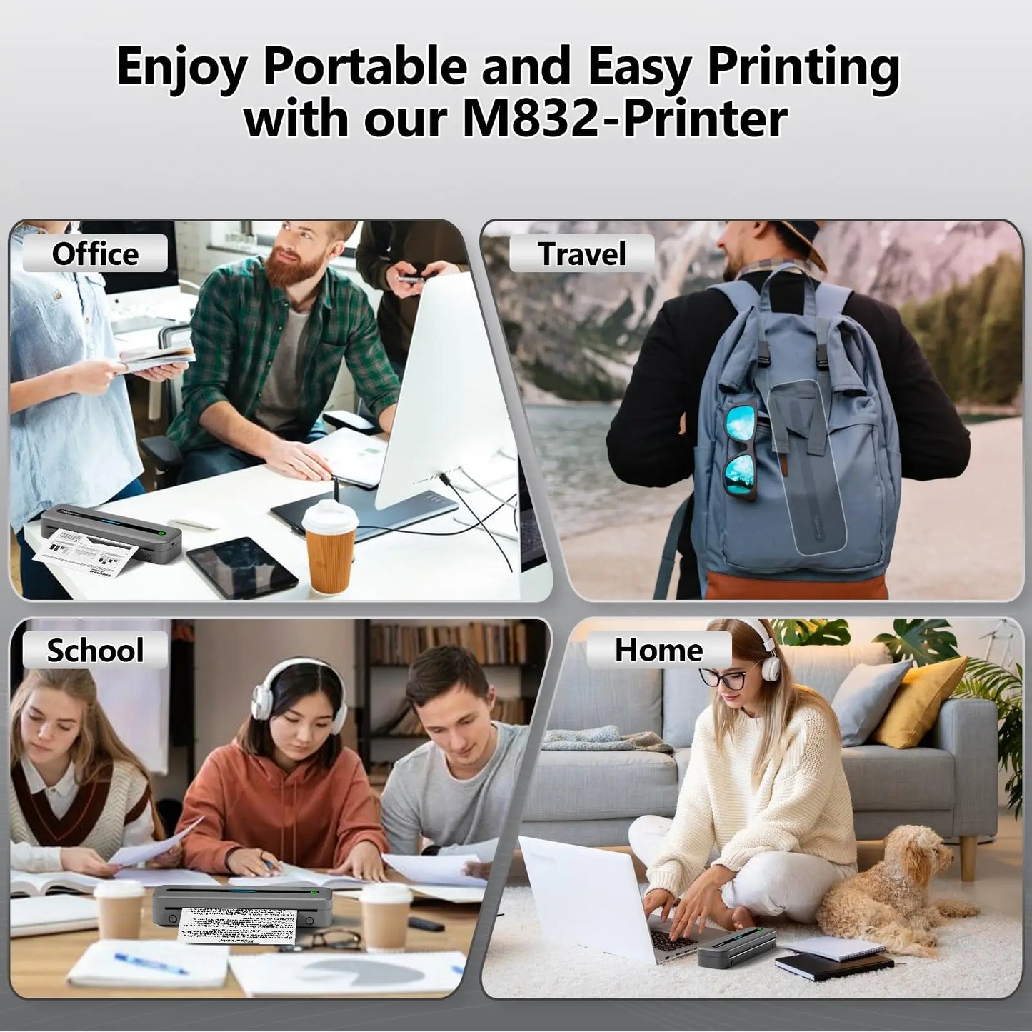 Phomemo M832 Portable Printer A4 Thermal Printer Inkless Travel Printer 300dpi Wireless Bluetooth to iOS Android Phone Laptop