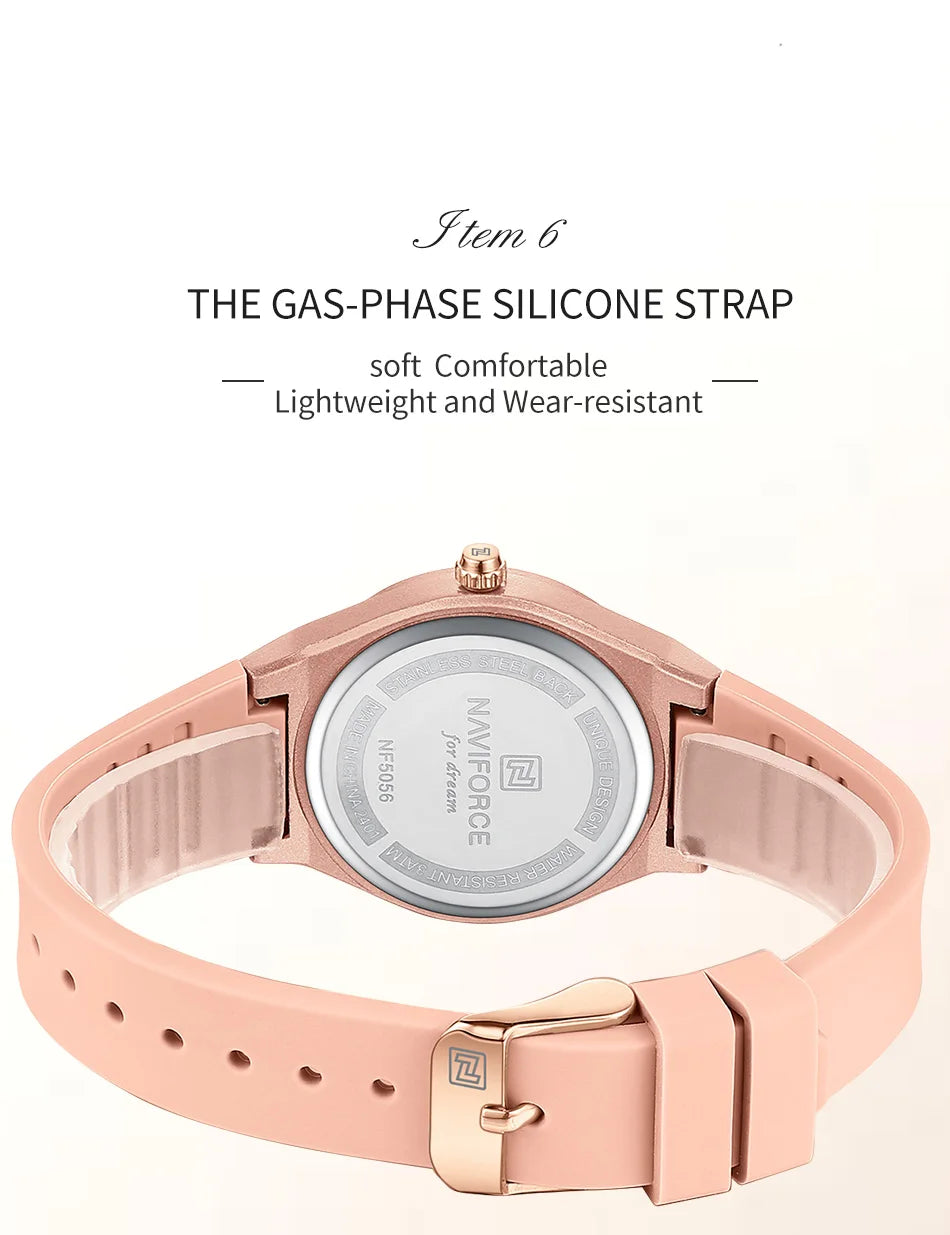 NAVIFORCE Women Watches Silicone Strap Women Quartz Wristwatches Waterproof Round Dial Retro Watch Ladies Girls Reloj Para Mujer