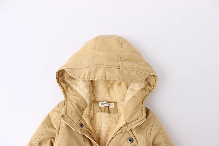 Winter Kids Clothes Plus Velvet Thicken Warm Jacket for Girls Casual Zipper Boys Outerwear Solid Versatile Children's Clothing