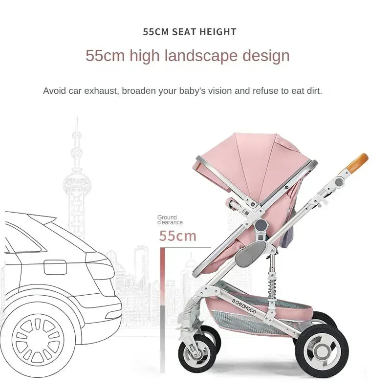 Baby stroller 3in1 with car seat with ISOFIX base, luxury high landscape baby carriage aluminum alloy frame travel stroller