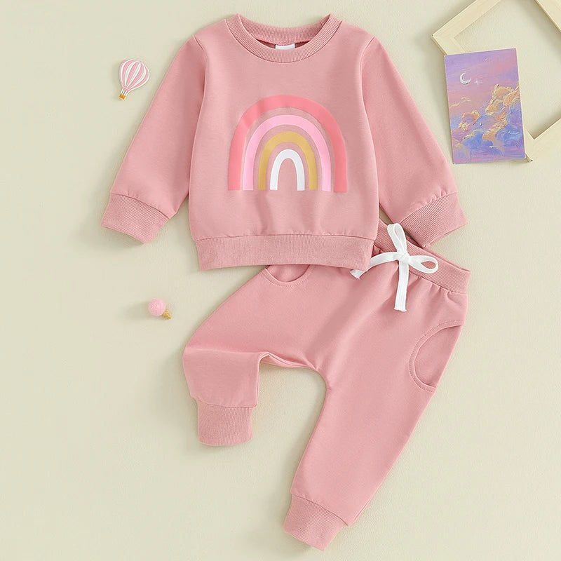 Lioraitiin 3M-3Y Baby Girls Boys Clothes Oversize Sweater & Long Pants Infant Toddler Fall Winter Rainbow Outfits