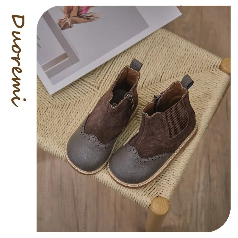 Ins Handmade Winter Girls Boutique Boots Kids Fashion Short Boots Girls Quality Shoes Small Leather Shoes Boys British Style