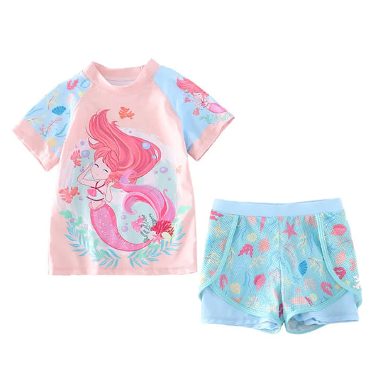 Happyflute 2-Pieces Children's Swimsuit Girls Lovely Split Bikini Sweet Printed Infant Swimwear